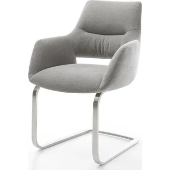 Jídelní židle DELIFE Jídelní židle Yago-Flex s područkami potahová látka Měkký šedá jídelní židle plochá nerezová ocel taštičkové pružiny