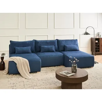 Pohovka Modulární pohovka ve tvaru U modré čalouněné s funkcí přeměny na lůžko rozkládací úložný prostor minimalistický styl Beliani