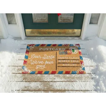 Rohožka z přírodního kokosu s gumovým spodkem 50 x 80 cm vánoční pohlednice sváteční motiv protiskluzová Beliani