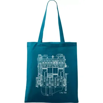 Motor Škoda/ VW 1.9L TDI ze předu - Taška bavlněná - 42 x 38 cm ( Petrolejová )