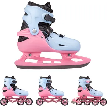 Celoroční brusle inSPORTline Fortuna nastavitelné brusle 4v1 růžové/modré, 33-37