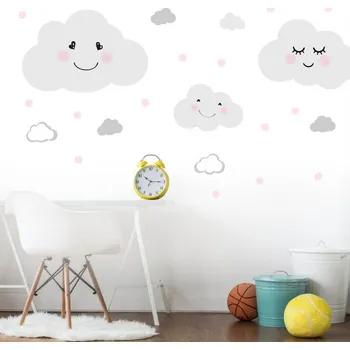 Samolepící dekorace Inspio Samolepka na zeď - Obláčky s tečkami Růžová (920)