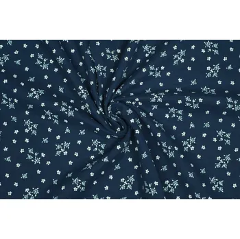 Dvojitá gázovina mušelín, květinový vzor Maia, organická bavlna, tmavě modrá, 0.45m, sartor.cz