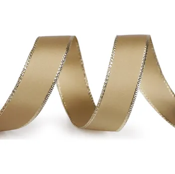 Stuha Atlasová stuha s lurexovým okrajem a drátem šíře 24 mm, střední, 741 zlatá zlatá