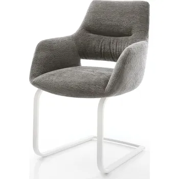 Jídelní židle DELIFE Jídelní židle Yago-Flex s područkami bouclé měkký tmavě béžová konzolová podnož plochá bílá taštičkové pružiny