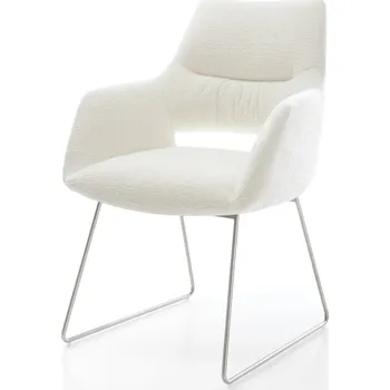 Jídelní židle DELIFE Jídelní židle Yago-Flex s područkami bouclé měkký béžová tenká podnož nerezová ocel taštičkové pružiny