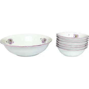 Nádobí Český porcelán, a.s., Dubí Kompotová souprava, fialky, 7 d., Český porcelán