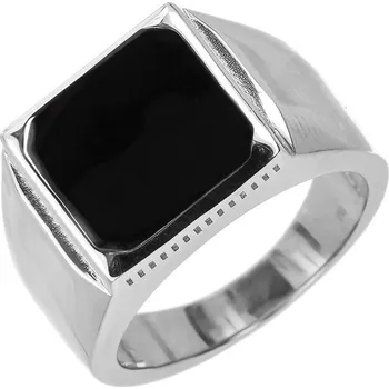 Prsten Argento 72953 Stříbrný prsten - pečetní, černá glazura ve tvaru čtverce | Velikost prstenu: 66mm