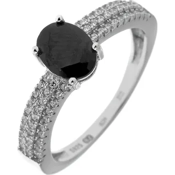 Prsten Argento 73058 Stříbrný prsten - černý oválný zirkon, čiré kulaté zirkony | Velikost prstenu: 56mm
