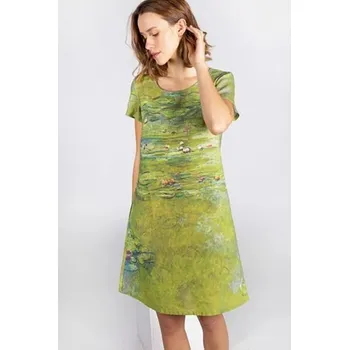 Dámské šaty Lněné 100% Lněné šaty Claude Monet Leknínový rybník Velikost: EU 38