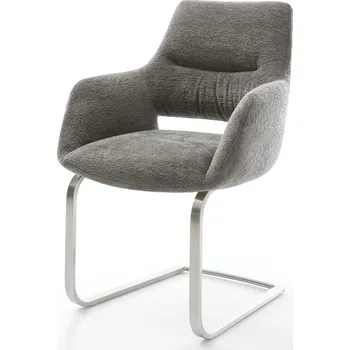 Jídelní židle DELIFE Jídelní židle Yago-Flex s područkami bouclé měkký tmavě béžová konzolová podnož plochá nerezová ocel taštičkové pružiny