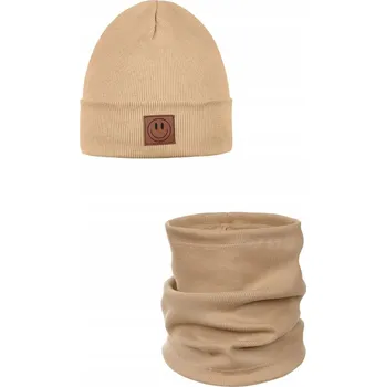 Čepice Jarní souprava čepice a nákrčník SMILE - bavlna - COFFE 48-52