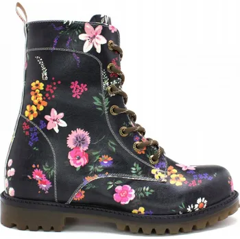 Dámská zimní obuv Dámské černé kotníkové šněrovací boty Goby s květinovým potiskem WMAT136 38