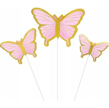 Obraz Zápich do dortu PartyPal motýlci růžovo-zlatý 10 ks 9 cm