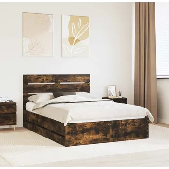 Postel vidaXL Rám postele s čelo Kouřový dub 140 x 190 cm Inženýrské dřevo [3411831]