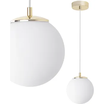 ZÁVĚSNÁ LAMPA STROPNÍ LUSTR JEDNODUCHÁ BÍLÁ SKLENĚNÁ KOULE ZLATÁ 1XE14