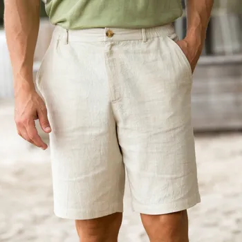 Pánské kraťasy Bermudy z bavlny-lnu šedobéžová 56