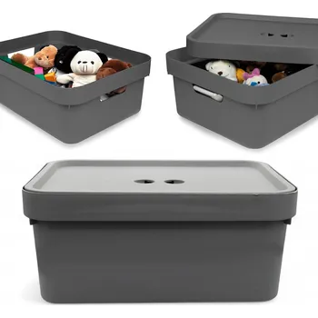 Úložný box NÁDOBA S VÍKEM 11L ŠEDÁ KOŠÍK ORGANIZÉR PRIME DOMÁCÍ