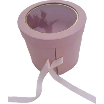 Flower box kulatý růžový s okýnkem - 20 x 17 cm, 1 ks