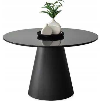 Jídelní stůl Elegantní stůl s kulatý skleněnou deskou o průměru 120 cm na kuželové noze Ottawa, černý