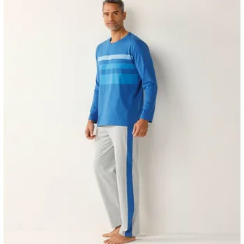 Pánské pyžamo Pyžamo s kalhotami a středovými pruhy modrá/šedá 87/96