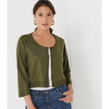 Bolerko Úpletové bolerko na knoflíčky s 3/4 rukávy khaki 42/44