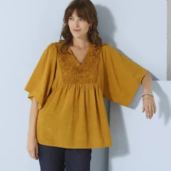 Dámské tričko Tunika s krajkou a širokými 3/4 rukávy šafránová 36