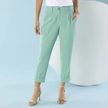 Dámské kalhoty Splývavé 7/8 kalhoty pro menší postavu zelená 38