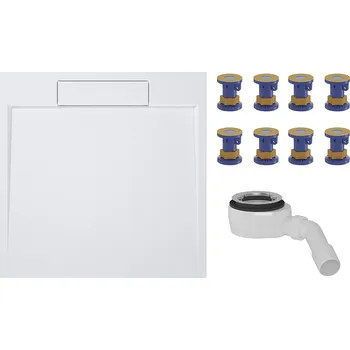 Sprchová vanička CERANO - Sprchový vaničkový set Loro - litý mramor - &nbsp;bílá matná - 100x100cm + nožičky + sifon sprch.vaničky