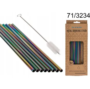 KOVOVÉ BRČKA na pití + kartáček ČERNÉ DUHOVÉ BAREVNÉ