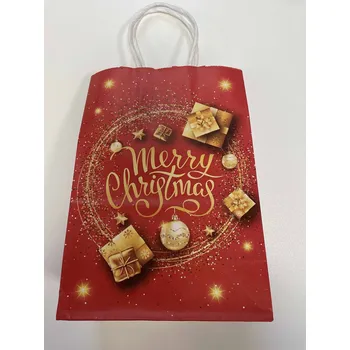 Dárková taška tianDe Dárková papírová taška červeno - zlatá "merry christmas dárečky" 15x8x21 cm