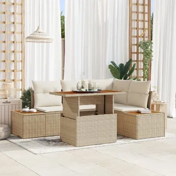 Zahradní nábytek vidaXL Zahradní jídelní souprava s polštářem 5 pcs Béžová a krémová