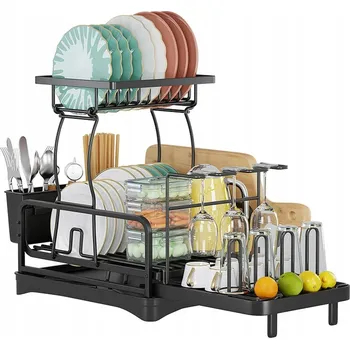 Odkapávač na nádobí DVOUÚROVŇOVÝ ODKAPÁVAČ NA NÁDOBÍ S VÝSUVNÝM STOJANEM NA PŘÍBORY