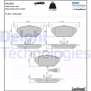 Brzdová destička Přední brzdové destičky DELPHI LP1514