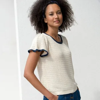 Pánské tričko Blancheporte Úpletové tričko s kontrastním lemováním režná/nám.modrá 54