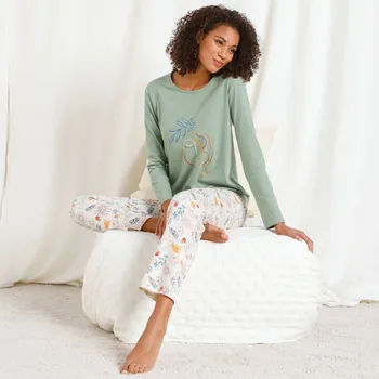 Dámské pyžamo Blancheporte Pyžamo Madeira s kalhotami a potiskem zelená/béžová 34/36