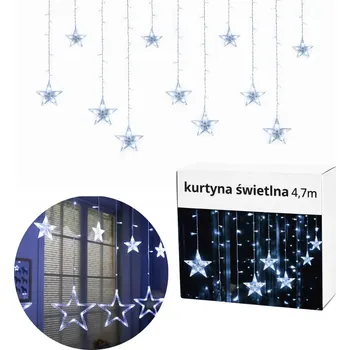 Vánoční dekorace Kurtyna Světelný LED závěs Hvězdičky 120 LED – Studená bílá, 4,7 m – EU zástrčka