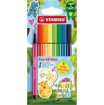 Kresba Prémiový vláknový fix STABILO Pen 68 Mini Animal Vibes 8ks - včetně samolepky