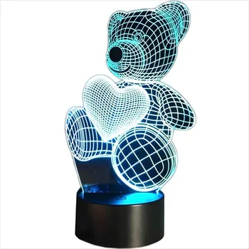 Lampička 3D LED Noční Lampa Medvídek Černá/Transparentní