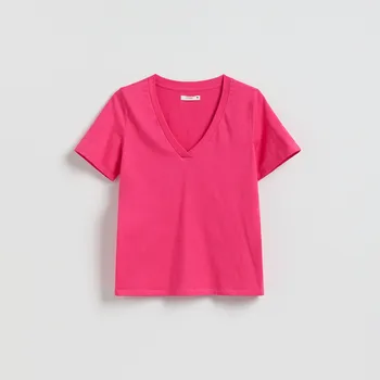 Dámské tričko Reserved - Tričko střihu regular s výstřihem do V - světle fialová - 399FS-34X - 399FS-34X-XL