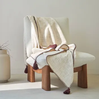 Napínací potah Blancheporte Jednobarevný pléd z texturované bavlny slonová kost