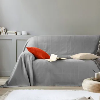 Napínací potah Blancheporte Kolekce ručně tkaných jednobarevných přehozů a povlaků na polštářky perlově šedá 180x240 cm