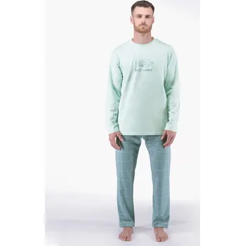 Pánské pyžamo Pánské pyžamo dlouhé - sv. šedá měsíc - S