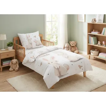 Bavlněné povlečení do postýlky BUNNIES bílé Rozměr povlečení: 40 x 60 cm | 100 x 135 cm, polštář 40 x 60 cm, peřinka 100 x 135 cm, gramáž 110 g/m2