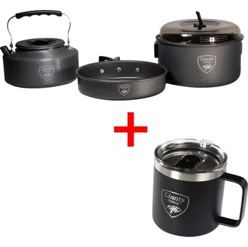 Kempingové nádobí Giants Fishing Akční Set Sada Nádobí S Konvičkou + Nerezový Thermo Hrnek 400 ml