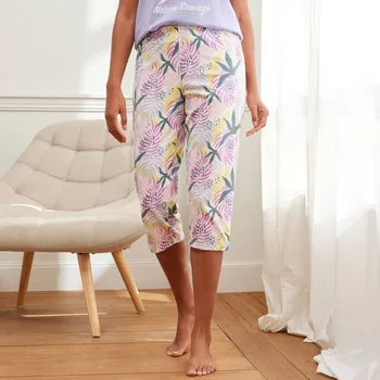 Dámské pyžamo Blancheporte Pyžamové 3/4 kalhoty s potiskem Nature Sauvage režná/lila 38/40