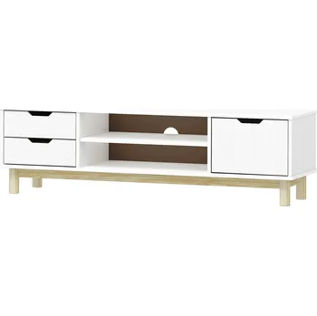 Televizní stolek Bílý lakovaný TV stolek BONITO z masivu borovice s 2 zásuvkami