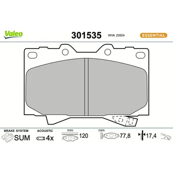 Brzdová destička Sada brzdových destiček, kotoučová brzda VALEO 301535