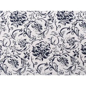 Bavlněná metráž / imitace lnu hrubší květy - režná modrá tmavá