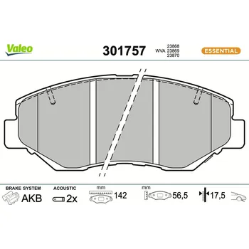 Brzdová destička Sada brzdových destiček, kotoučová brzda VALEO 301757